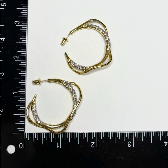 Intertwined Gold Two Tone Pave Hoop Earrings Alexis Bittar Solanales JA08 - Picture 6 of 6